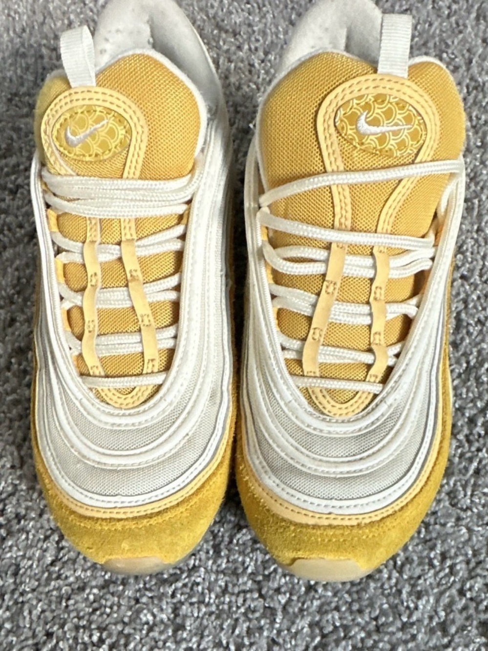 Nike Air Max 97 “Koi Gold” White and Yellow Suede Mesh Sneakers - Picture 4 of 10